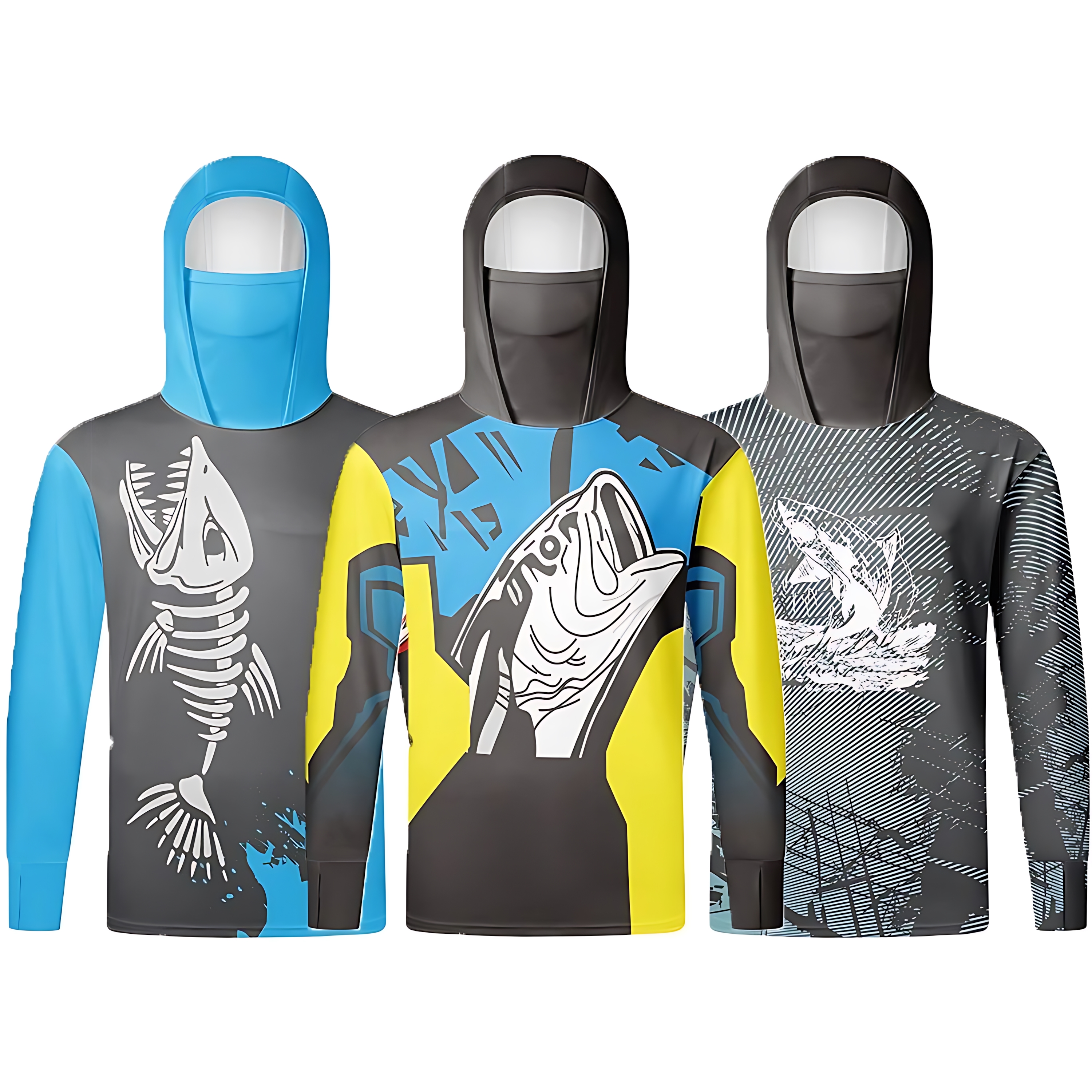 Fishing Equipment In China - Angler-Kapuzenpullover, Schwimm-Sonnenschutz, UV-blockierende Maske, fischförmiges Top-Ausrüstungsset,