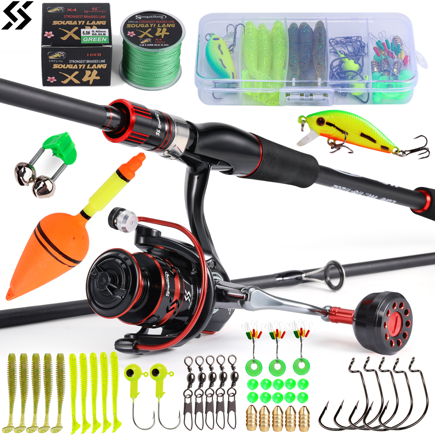 Fishing Equipment Europe - Sougayilang Angelruten- und Rollen-Set, leichte Kohlefaser-Angelrute,