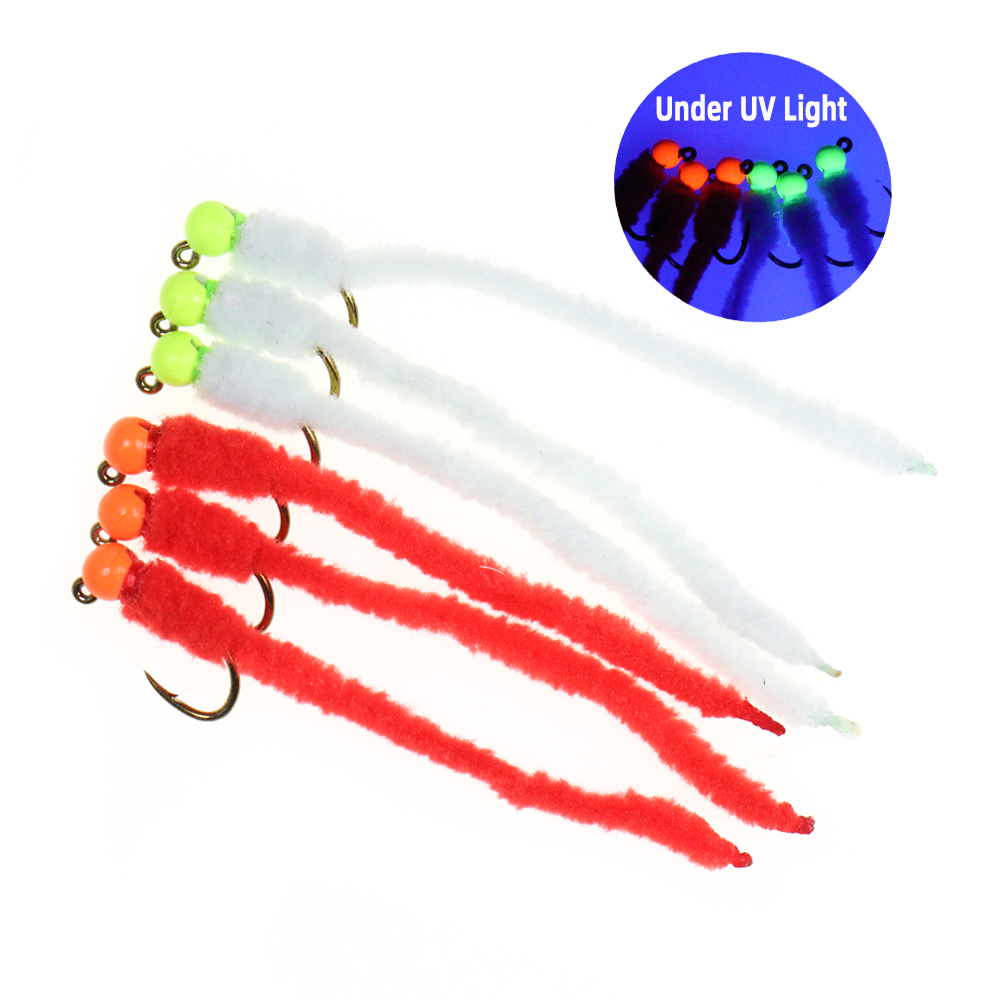 Fishing Equipment Europe - 4 Stück # 12 Wolfram-Kugelkopf-Squirmy-Wormy-Fliegen mit
