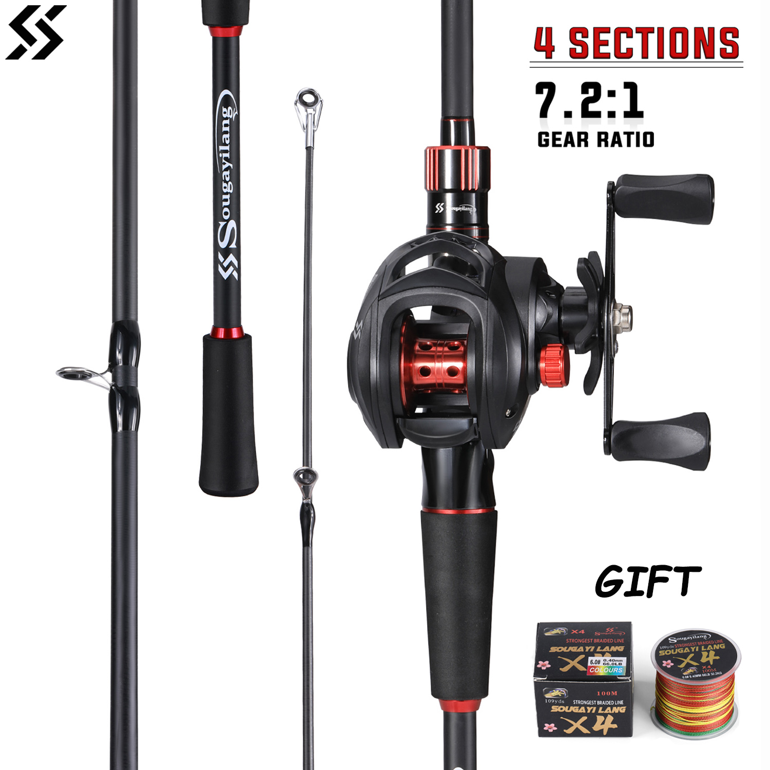 Fishing Equipment Europe - Sougayilang Angelruten- und Rollen-Kombi-Set, 1,8–2,1 m,