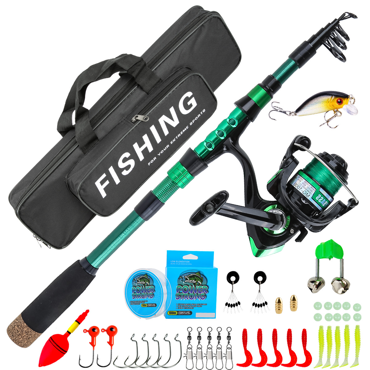 Fishing Equipment Europe - 1,8 Meter Grüne Carbon-Teleskop-Angelrute Combo All-in-One