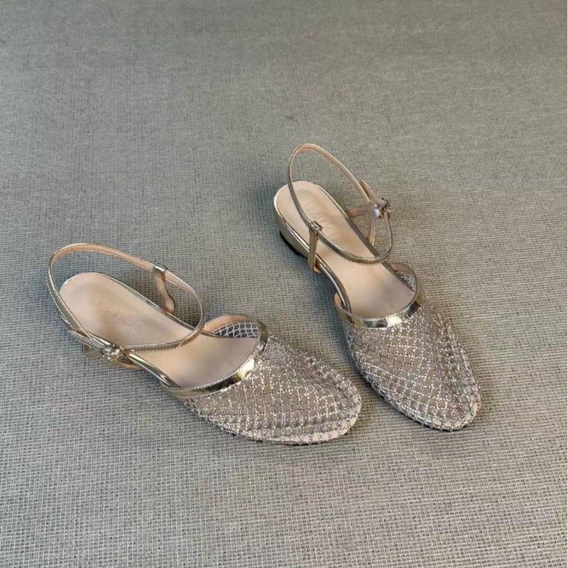 Fishing Net - Französische Strass-Sandalen mit hohlem Keilabsatz und